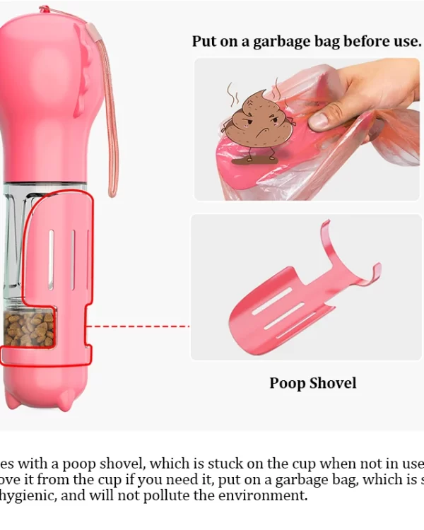 Portable Water Bottle 3 in1 -  Water Feeder, Food Dispenser, Poop Bag Holder - Image 5